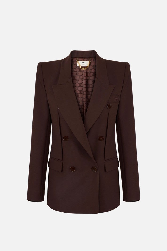 Elisabetta Franchi Giacca Doppiopetto In Crepe Leggero GI21762E2 CACAO