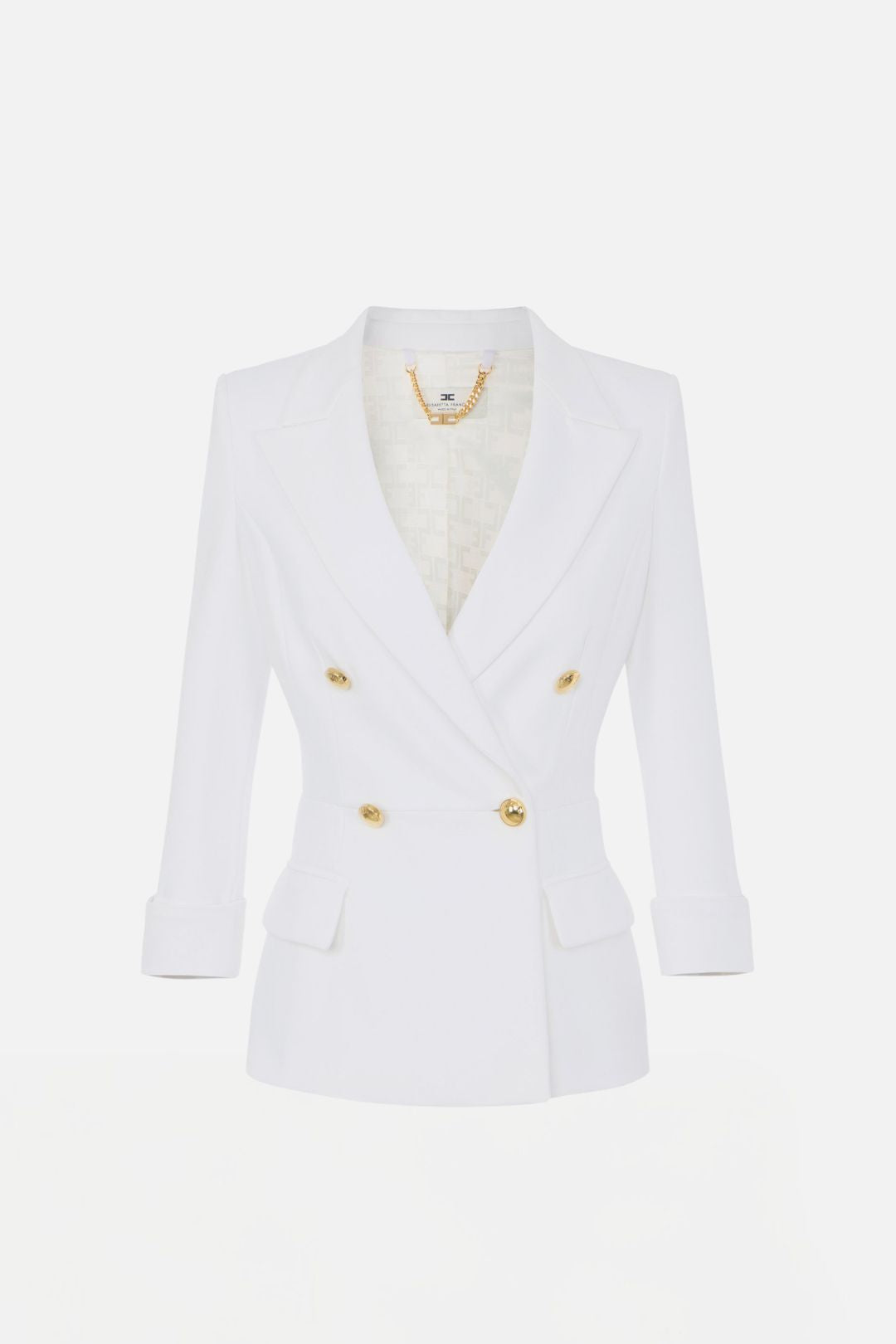 Elisabetta Franchi Giacca Doppiopetto In Doppio Crêpe Stretch con Baschina GI26766E2 AVORIO