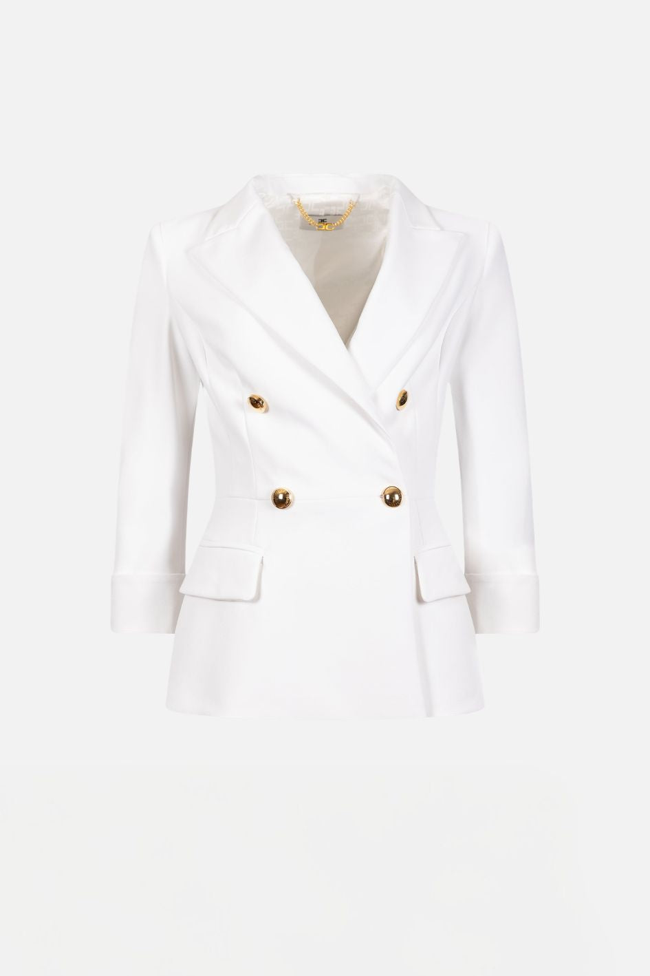 Elisabetta Franchi Giacca Doppiopetto In Doppio Crêpe Stretch con Baschina GI26766E2 AVORIO