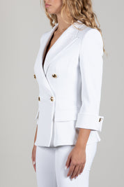 Elisabetta Franchi Giacca Doppiopetto In Doppio Crêpe Stretch con Baschina GI26766E2 AVORIO