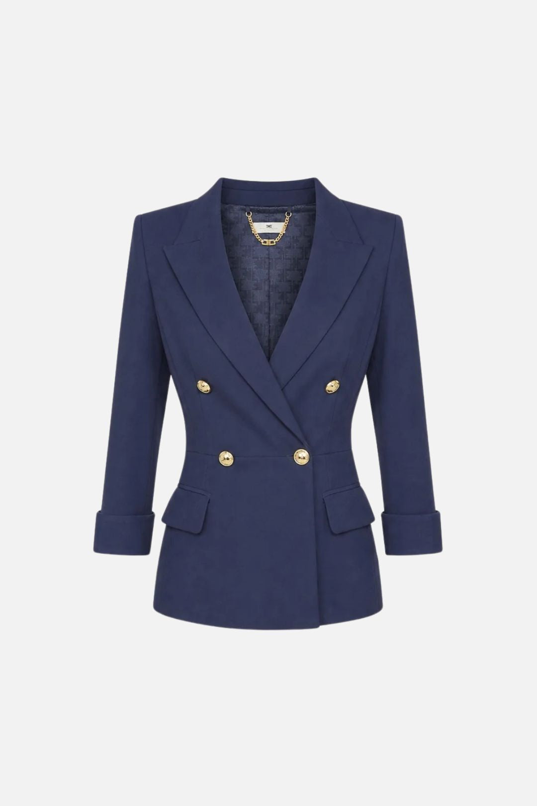 Elisabetta Franchi Giacca Doppiopetto In Doppio Crêpe Stretch GI26766E2 BLU NOTTE