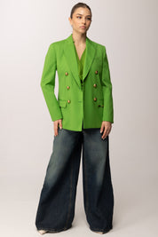 Elisabetta Franchi Giacca Doppiopetto In Fresco Lana con Placca Gioiello GI22061E2 ALOE