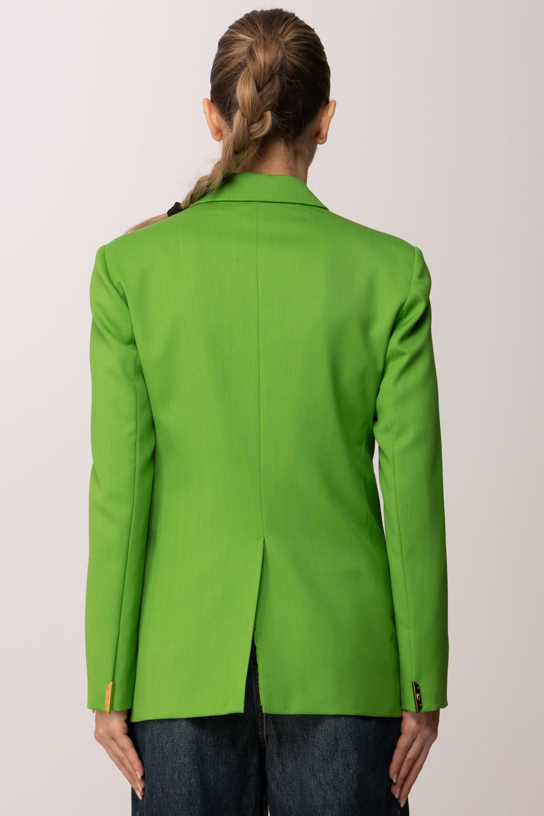 Elisabetta Franchi Giacca Doppiopetto In Fresco Lana con Placca Gioiello GI22061E2 ALOE