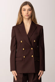 Elisabetta Franchi Giacca Doppiopetto In Fresco Lana con Placca Gioiello GI22061E2 CACAO