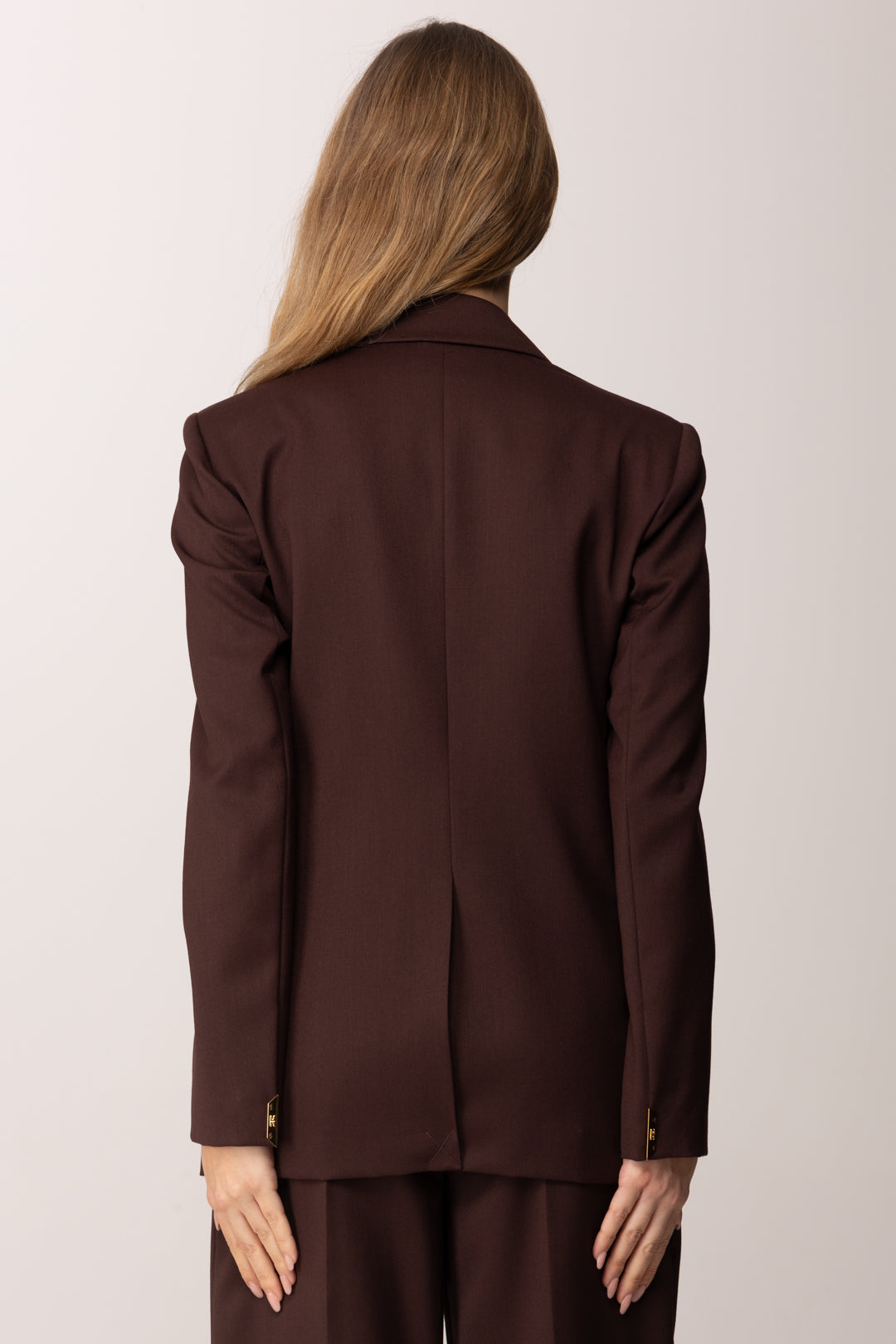 Elisabetta Franchi Giacca Doppiopetto In Fresco Lana con Placca Gioiello GI22061E2 CACAO