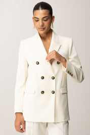 Elisabetta Franchi Giacca Doppiopetto In Gabardina con Taschino GI16156E2 MILK