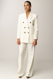 Elisabetta Franchi Giacca Doppiopetto In Gabardina con Taschino GI16156E2 MILK