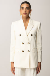 Elisabetta Franchi Giacca Doppiopetto In Gabardina con Taschino GI16156E2 MILK