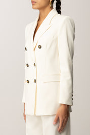 Elisabetta Franchi Giacca Doppiopetto In Gabardina con Taschino GI16156E2 MILK