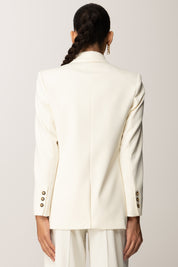 Elisabetta Franchi Giacca Doppiopetto In Gabardina con Taschino GI16156E2 MILK
