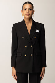 Elisabetta Franchi Giacca Doppiopetto In Gabardina con Taschino GI16156E2 NERO