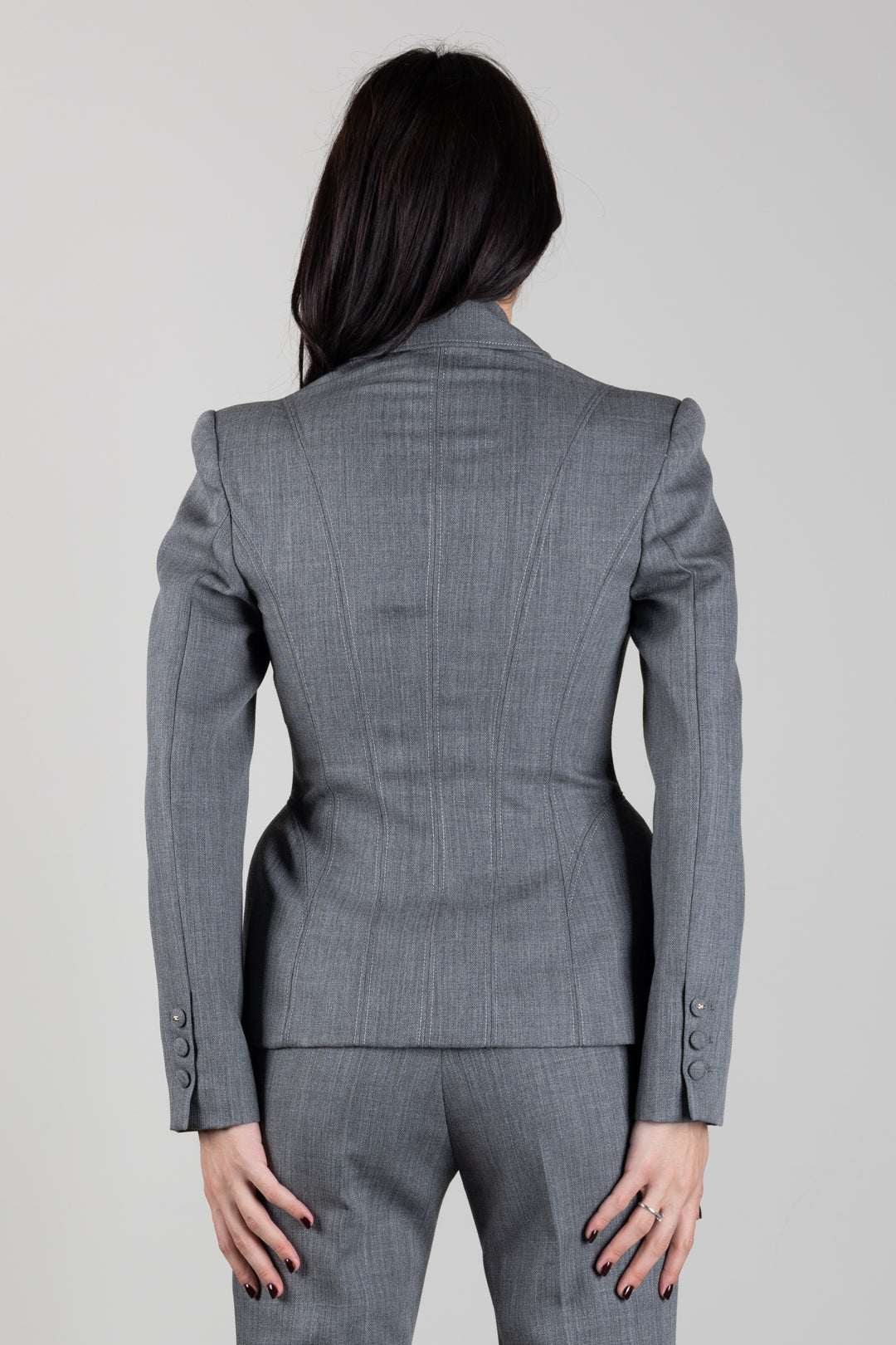 Elisabetta Franchi Giacca Doppiopetto In Lana con Volumi Scultorei GI29667E2 GRIGIO MELANGE
