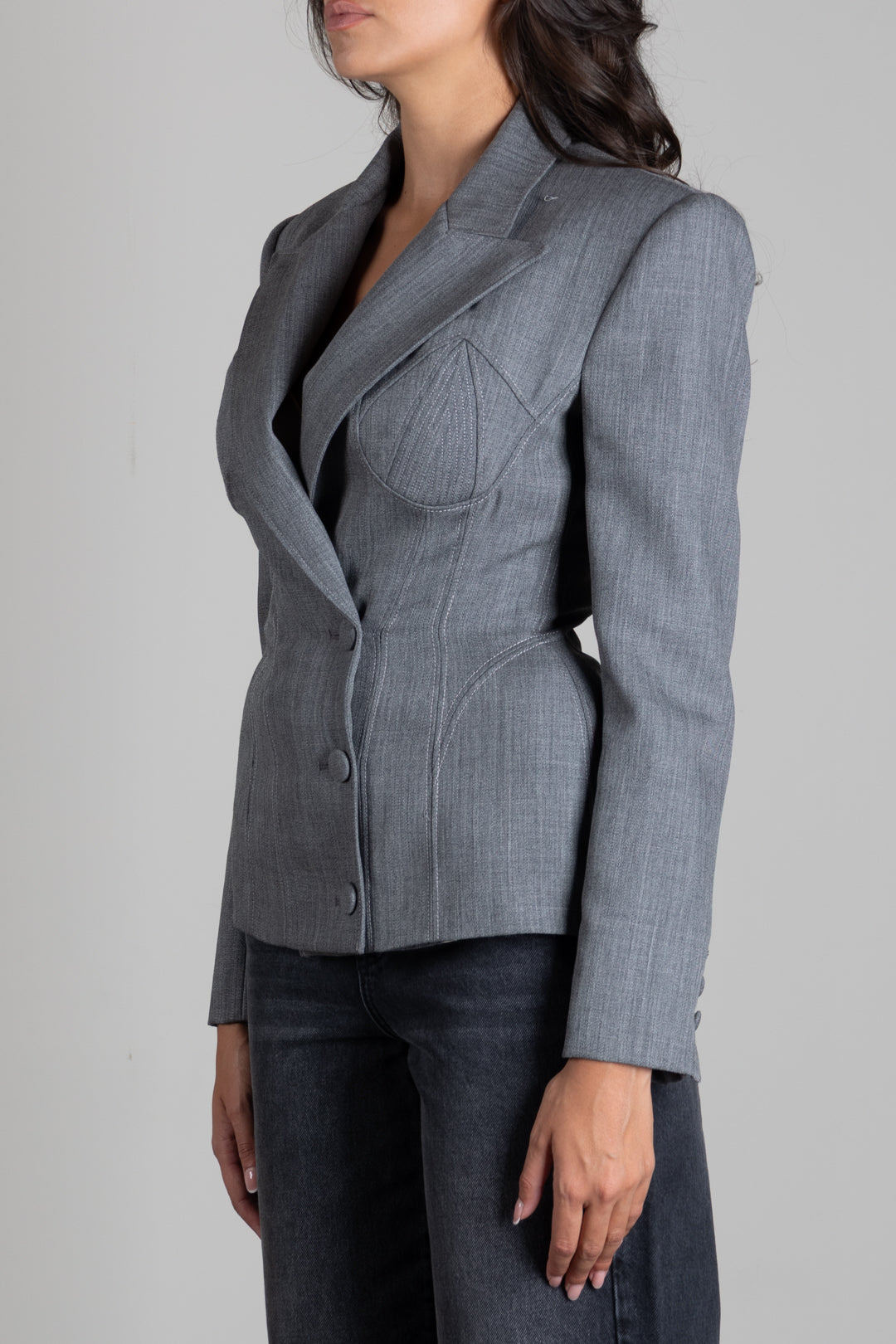 Elisabetta Franchi Giacca Doppiopetto In Lana con Volumi Scultorei GI29667E2 GRIGIO MELANGE