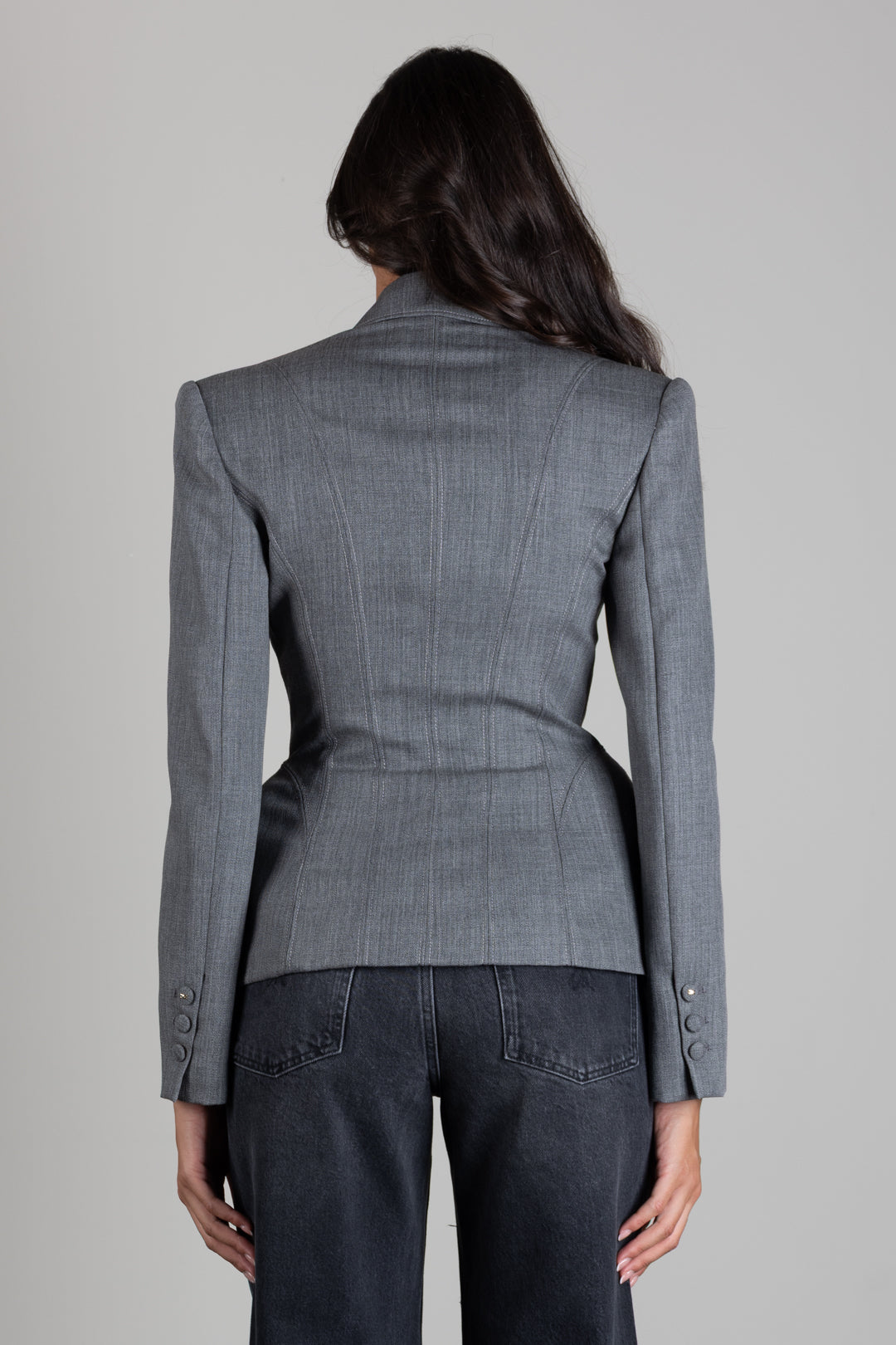 Elisabetta Franchi Giacca Doppiopetto In Lana con Volumi Scultorei GI29667E2 GRIGIO MELANGE