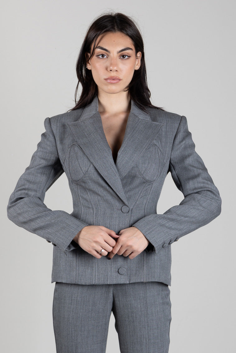 Elisabetta Franchi Giacca Doppiopetto In Lana con Volumi Scultorei GI29667E2 GRIGIO MELANGE