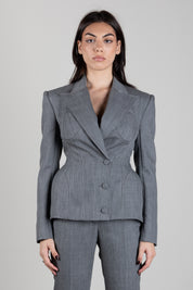 Elisabetta Franchi Giacca Doppiopetto In Lana con Volumi Scultorei GI29667E2 GRIGIO MELANGE