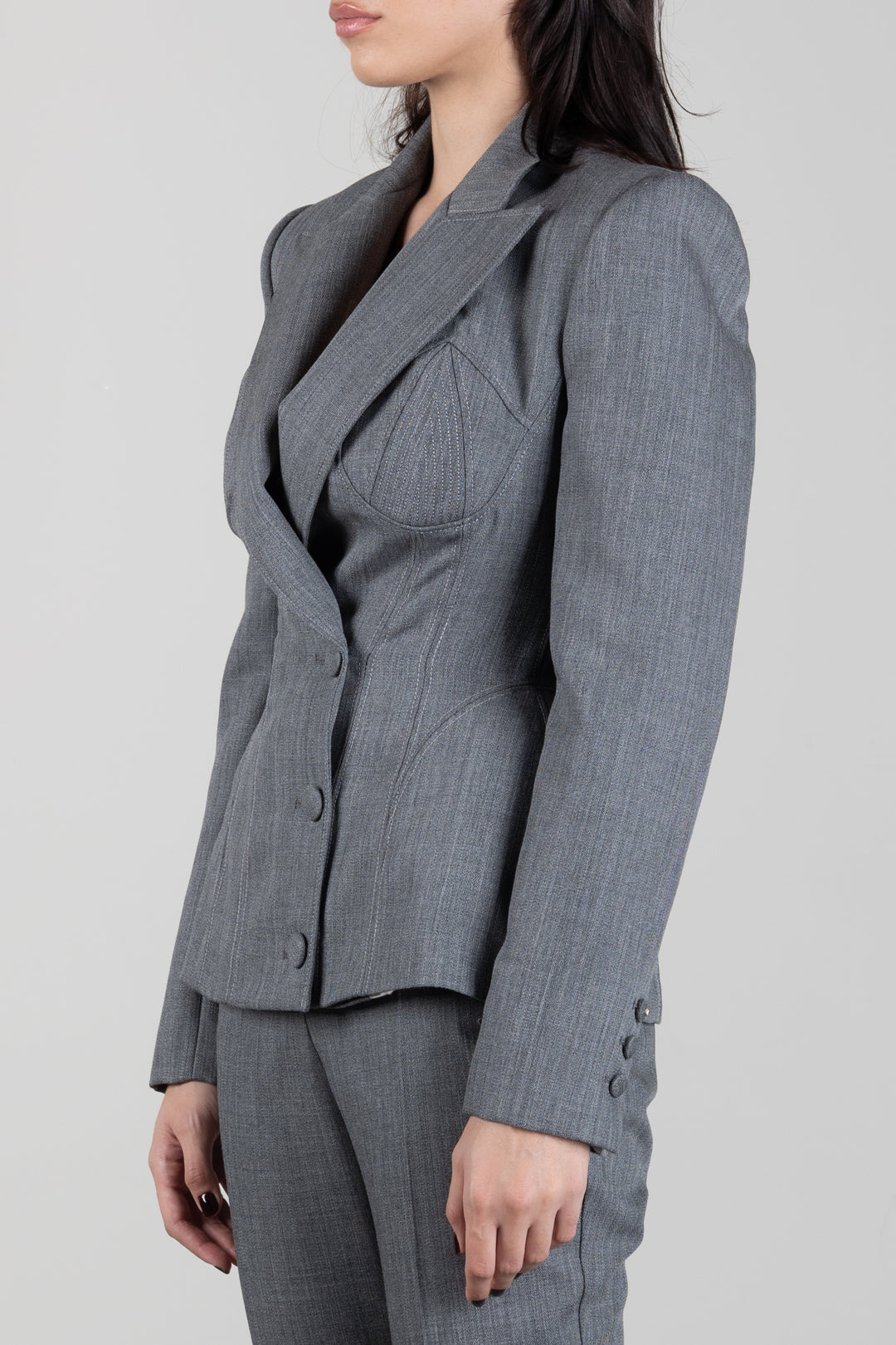 Elisabetta Franchi Giacca Doppiopetto In Lana con Volumi Scultorei GI29667E2 GRIGIO MELANGE