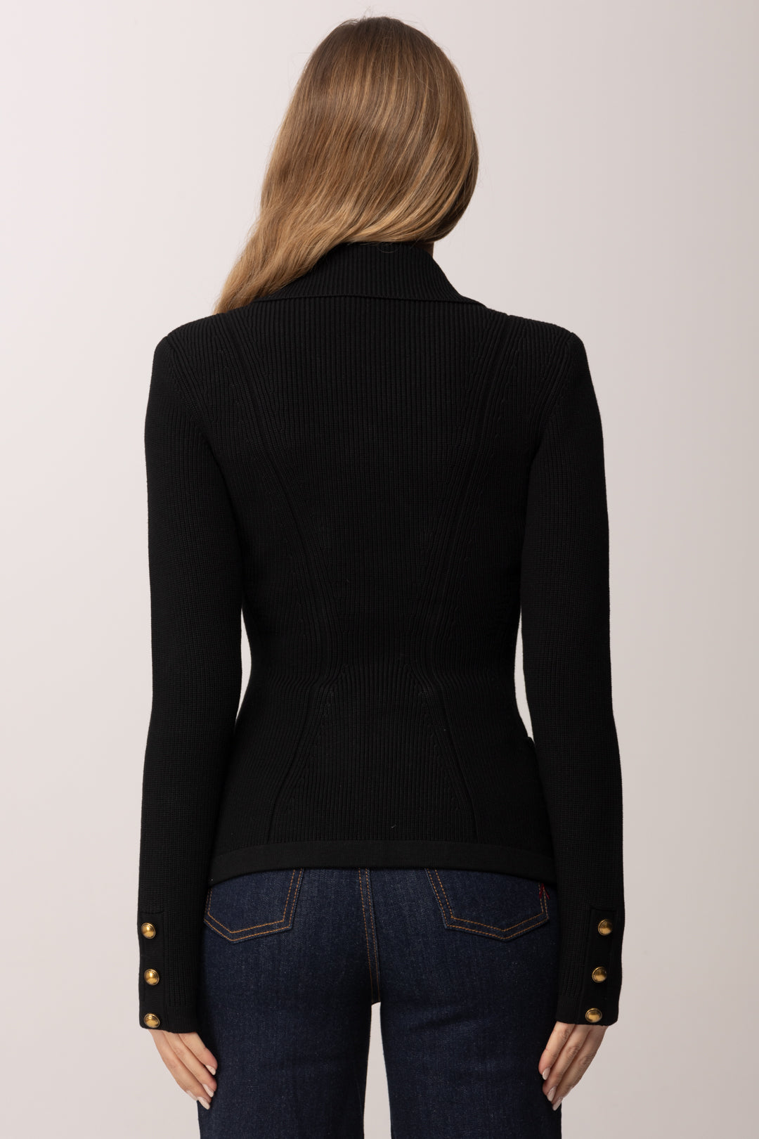 Elisabetta Franchi Giacca Doppiopetto In Maglia con Bottoni Gioiello MK82S61E2 NERO