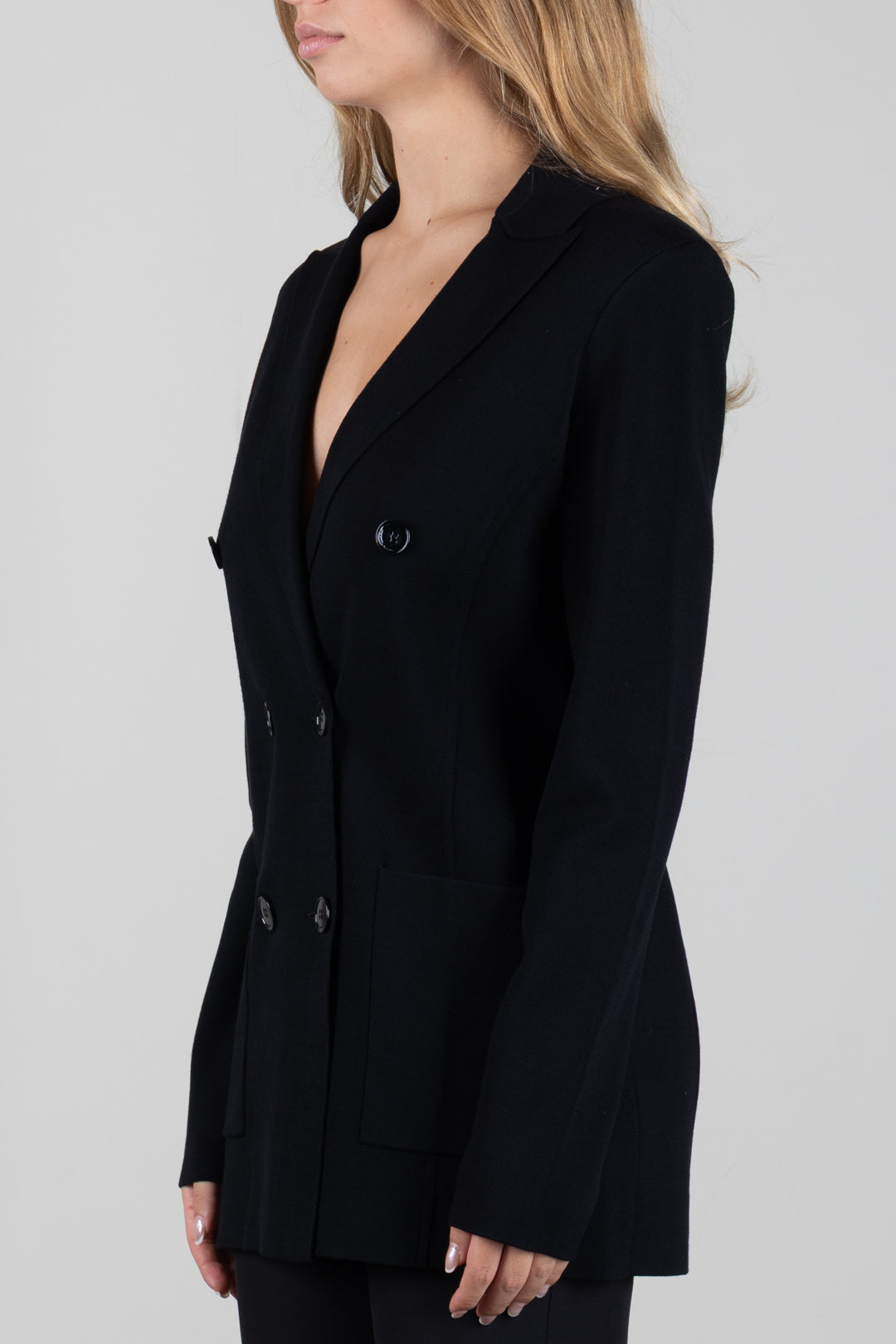 Elisabetta Franchi Giacca Doppiopetto In Maglia con Tasche Applicate MK26S66E2 NERO