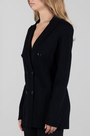 Elisabetta Franchi Giacca Doppiopetto In Maglia con Tasche Applicate MK26S66E2 NERO