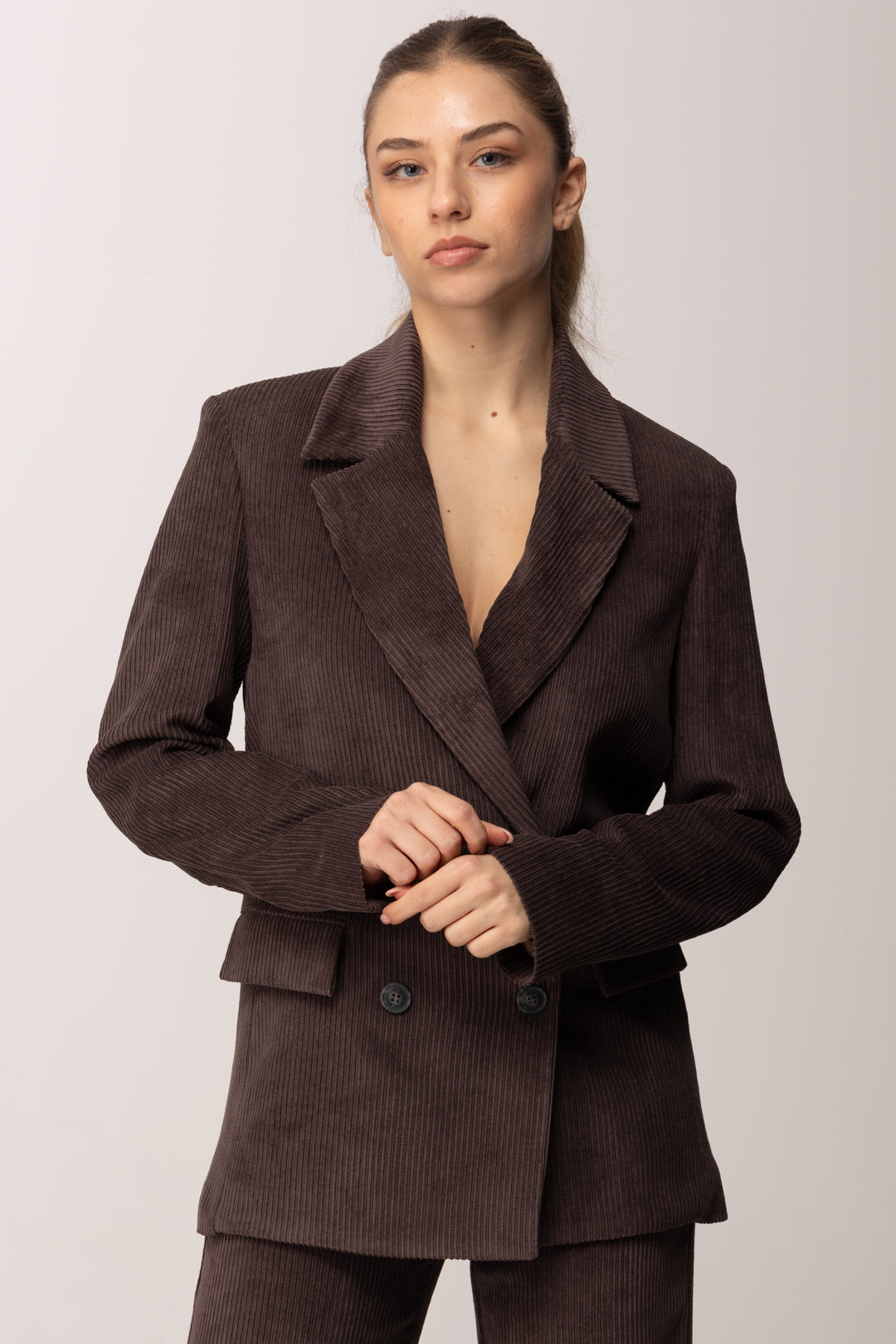 Meme Road Giacca Doppiopetto In Velluto a Coste M6269G FONDENTE