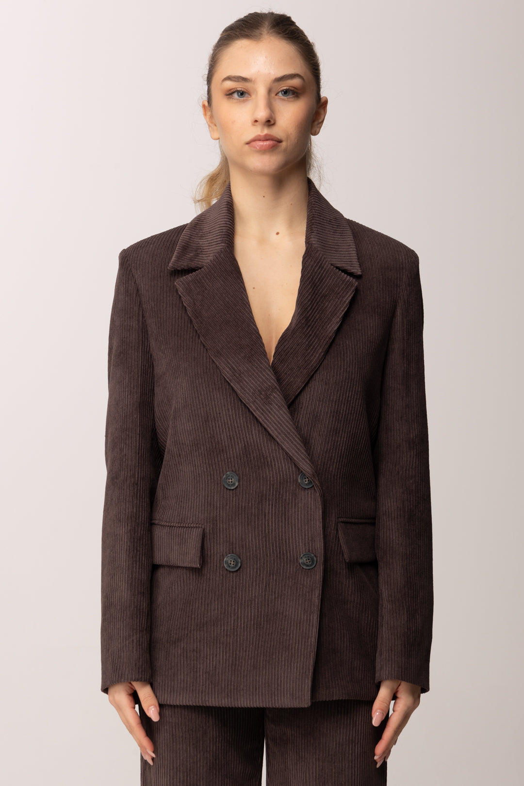 Meme Road Giacca Doppiopetto In Velluto a Coste M6269G FONDENTE