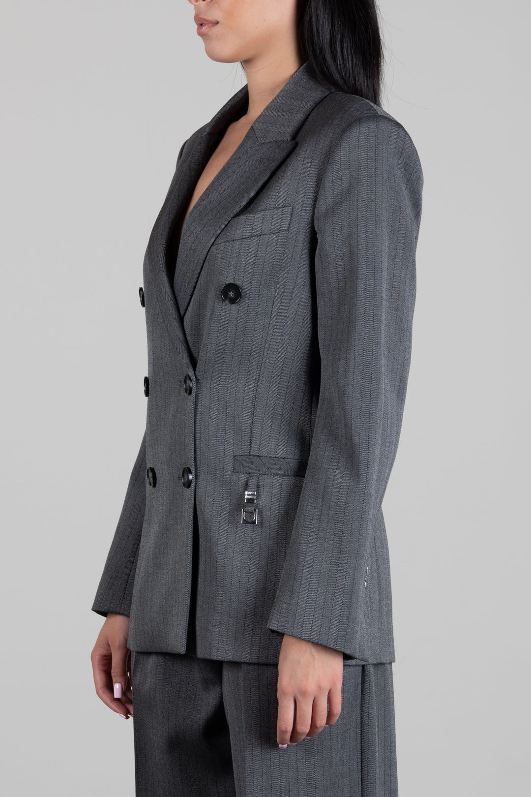 Patrizia Pepe Giacca Doppiopetto Oversize Gessata 8S0079 C0238 HERRINGBONE GRAY