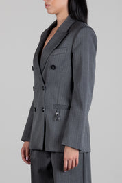 Patrizia Pepe Giacca Doppiopetto Oversize Gessata 8S0079 C0238 HERRINGBONE GRAY