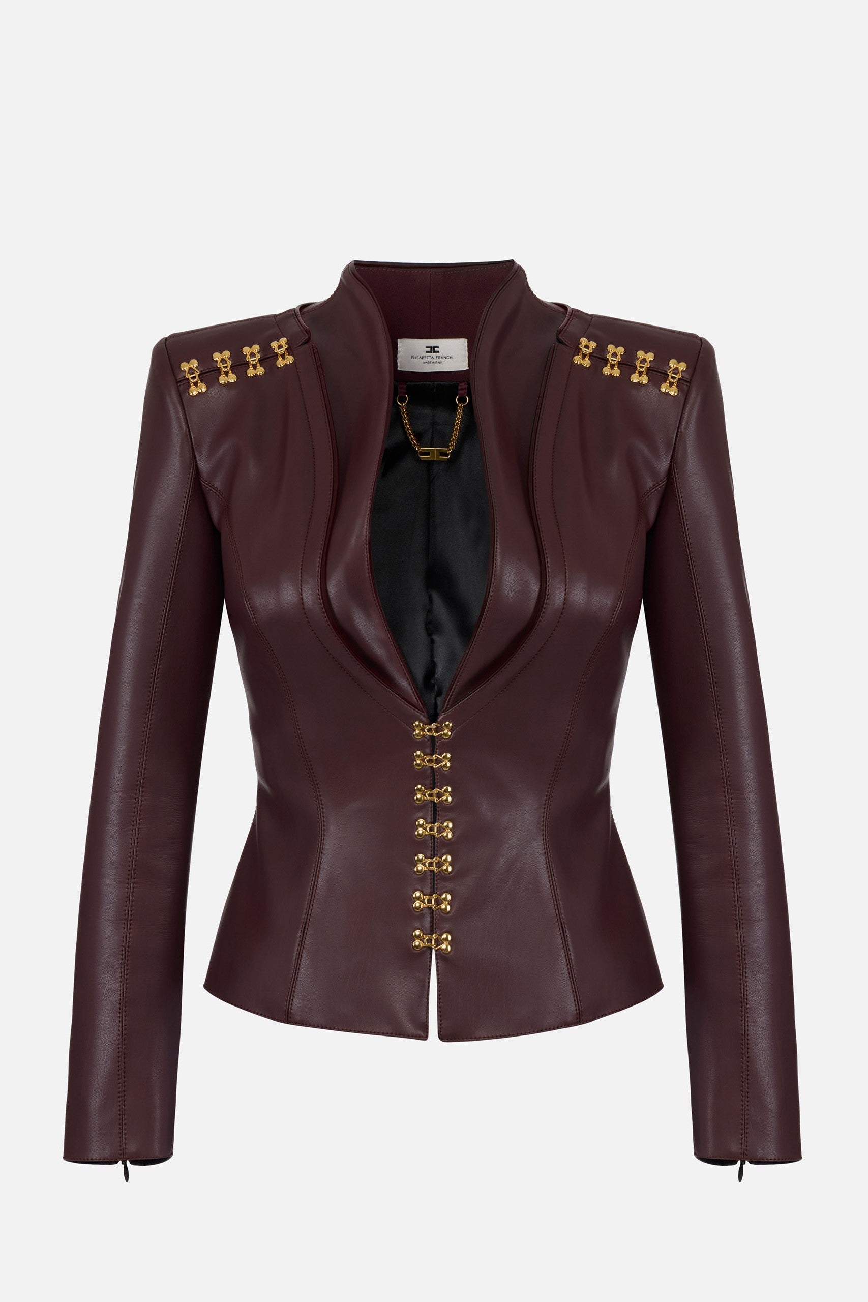 Elisabetta Franchi Giacca Effetto Pelle con Ganci Gioiello GI18757E2 MERLOT