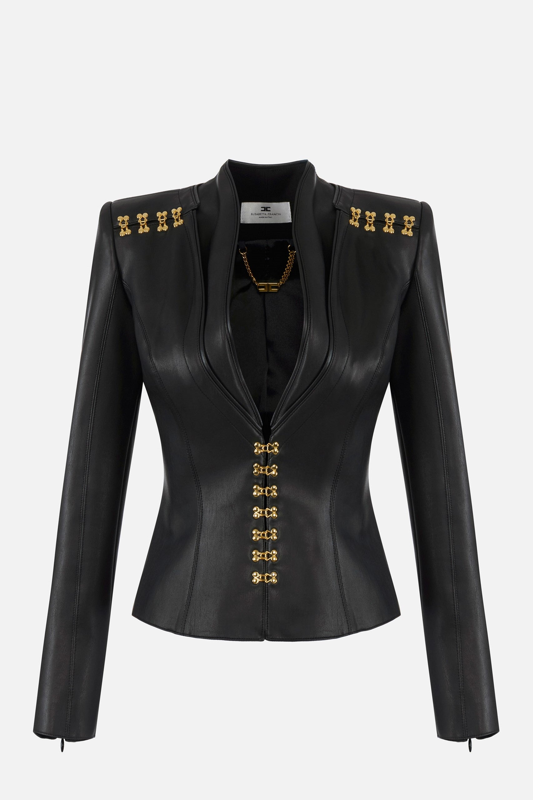 Elisabetta Franchi GOLD ブラックレザージャケット Elisabetta Franchi GOLD ブラックレザージャケット Elisabetta