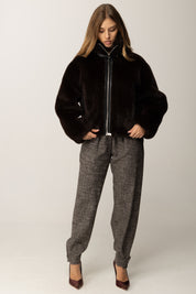 Pinko Giacca Effetto Pelliccia con Collo Alto e Zip MARRONE