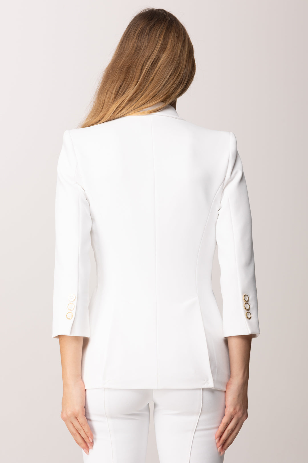 Elisabetta Franchi Giacca Essential Monopetto con Dettagli Logo GI21561E2 AVORIO