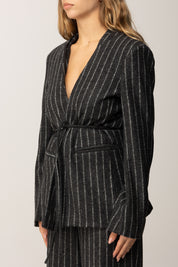 Manila Grace Giacca Gessata con Cinturino G143PI ASFALTO