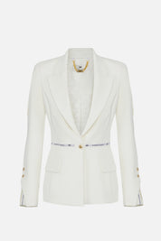 Elisabetta Franchi Giacca In Crêpe con Nastro Logo GI17156E2 AVORIO