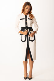 Elisabetta Franchi Giacca In Crepe con Baschina e Tasche GIT0156E2 MILK/NERO