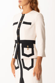 Elisabetta Franchi Giacca In Crepe con Baschina e Tasche GIT0156E2 MILK/NERO