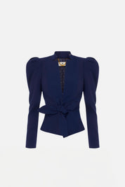 Elisabetta Franchi Giacca In Crêpe Leggero con Fiocco GI26666E2 BLU NOTTE