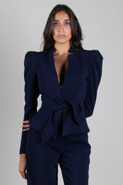 Elisabetta Franchi Giacca In Crêpe Leggero con Fiocco GI26666E2 BLU NOTTE