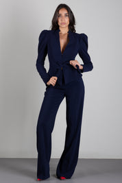 Elisabetta Franchi Giacca In Crêpe Leggero con Fiocco GI26666E2 BLU NOTTE