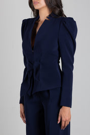 Elisabetta Franchi Giacca In Crêpe Leggero con Fiocco GI26666E2 BLU NOTTE