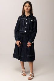 Elisabetta Franchi Bambina Giacca In Denim Scuro con Impunture EFGB1350DF011.4040