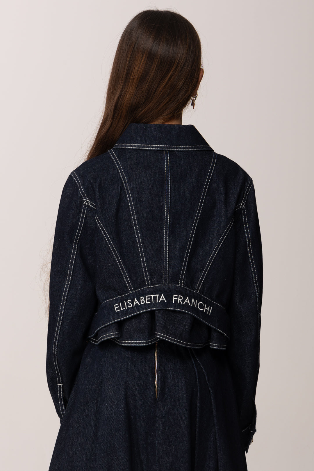 Elisabetta Franchi Bambina Giacca In Denim Scuro con Impunture EFGB1350DF011.4040