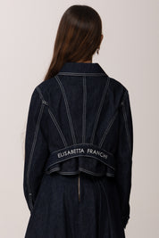 Elisabetta Franchi Bambina Giacca In Denim Scuro con Impunture EFGB1350DF011.4040