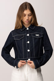 Elisabetta Franchi Bambina Giacca In Denim Scuro con Impunture EFGB1350DF011.4040