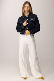 Elisabetta Franchi Bambina Giacca In Denim Scuro con Impunture EFGB1350DF011.4040