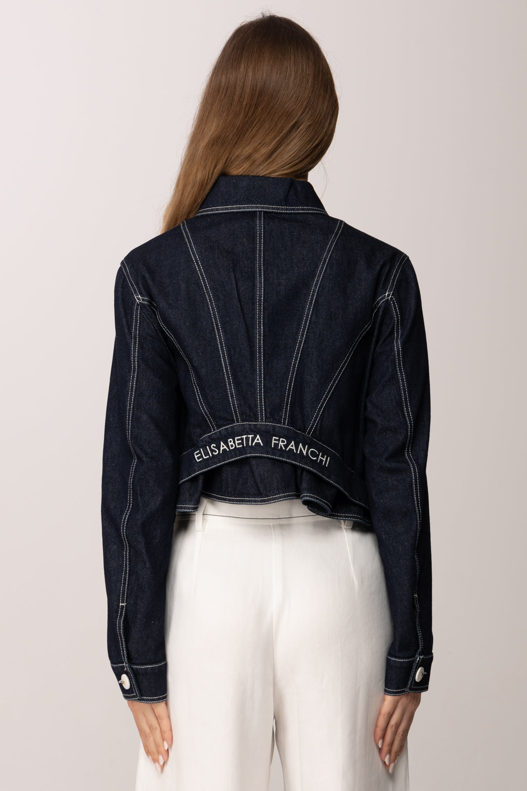 Elisabetta Franchi Bambina Giacca In Denim Scuro con Impunture EFGB1350DF011.4040