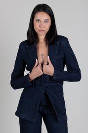 Patrizia Pepe Giacca In Denim Stretch con Cintura 8S0088 D113 BLUE RINSE WASH
