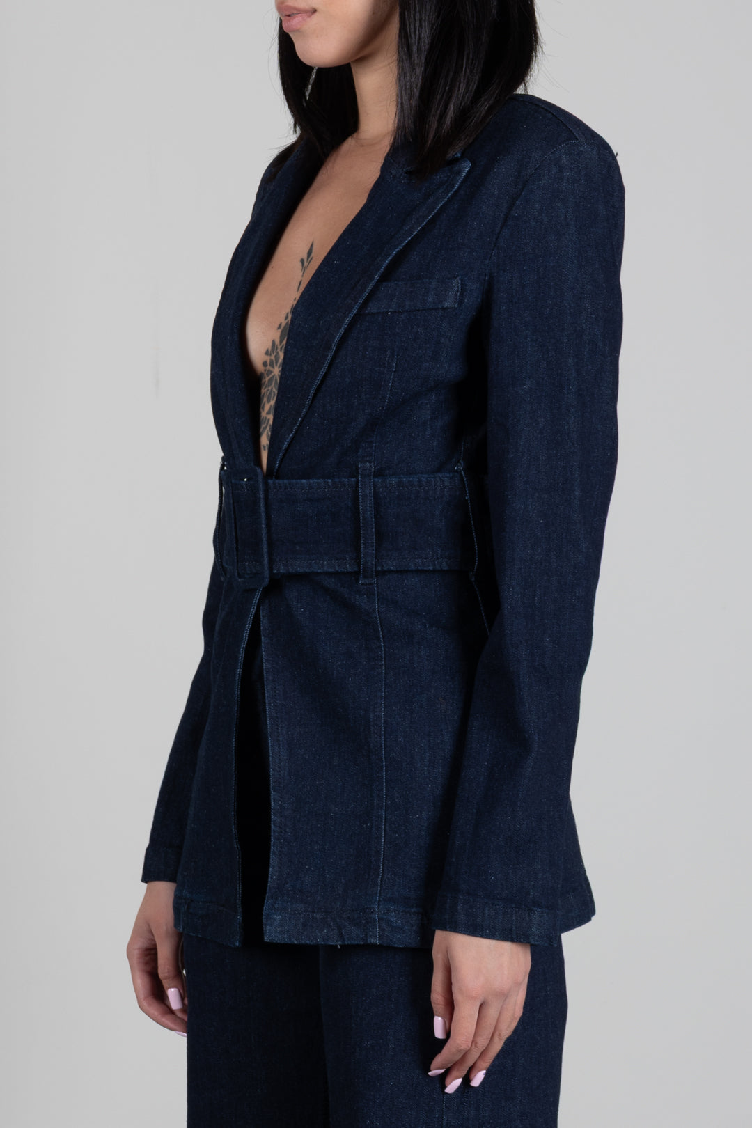 Patrizia Pepe Giacca In Denim Stretch con Cintura 8S0088 D113 BLUE RINSE WASH