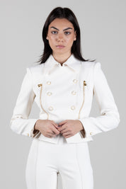 Elisabetta Franchi Giacca In Doppio Crêpe Stretch con Baschina GI26966E2 BURRO