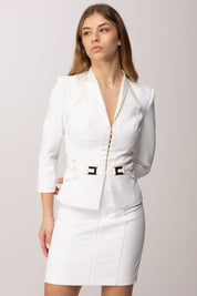 Elisabetta Franchi Giacca In Doppio Crêpe Stretch e Raso GI20261E2 AVORIO